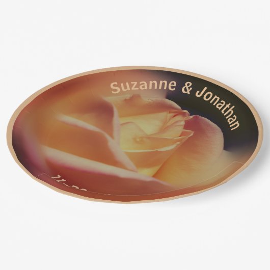 Dromerige perzik Roos gepersonaliseerde bruiloft b Papieren Bordje (Gekanteld)
