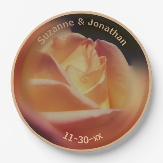 Dromerige perzik Roos gepersonaliseerde bruiloft b Papieren Bordje (Voorkant)