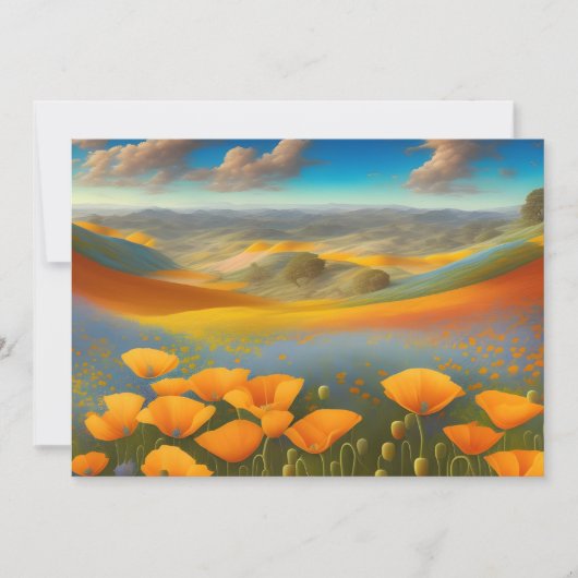 Dromerige Poppies Digitale Kunst Vlak Wenskaart (Voorkant)