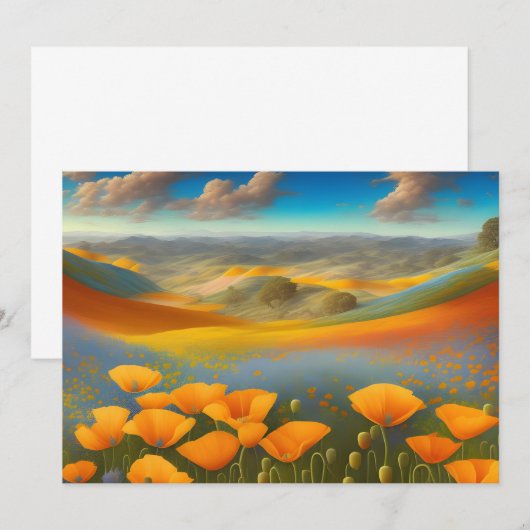 Dromerige Poppies Digitale Kunst Vlak Wenskaart (Voorkant / Achterkant)