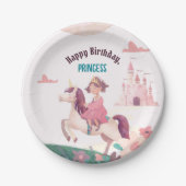 Dromerige prinses rijden eenhoorn papier Bord (Voorkant)