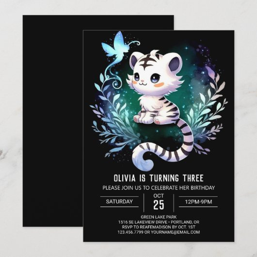 Dromerige Printable Tiger Birthday Kaart (Voorkant / Achterkant)