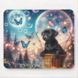 Dromerige pug-puppy met vlinders & bellen muis muismat