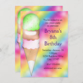 Dromerige Rainbow Ice Cream Verjaardagsfeestuitnod Kaart (Voorkant / Achterkant)