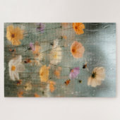 Dromerige regenachtige raam wilde bloementuin schi legpuzzel (Horizontaal)