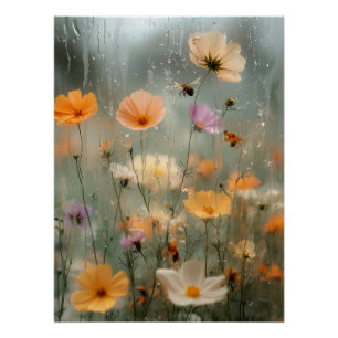 Dromerige Regenachtige Raam Wilde Tuin Bloem Schil Perfect Poster
