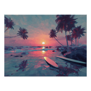 Dromerige Retro Zonsondergang Eiland Kunst Perfect Poster