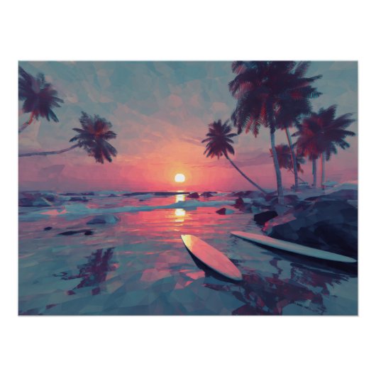 Dromerige Retro Zonsondergang Eiland Kunst Perfect Poster (Voorkant)