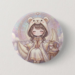 Dromerige Reverie: Kawaii Meisje in Beer Hoodie & Ronde Button 5,7 Cm