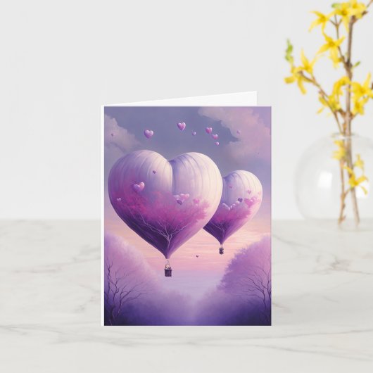 Dromerige Romantische Hartvormige Heet Luchtballon Kaart (Gele Bloem)