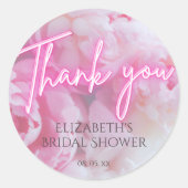 Dromerige romantische roze pioenrozen bloem bruids ronde sticker (Voorkant)