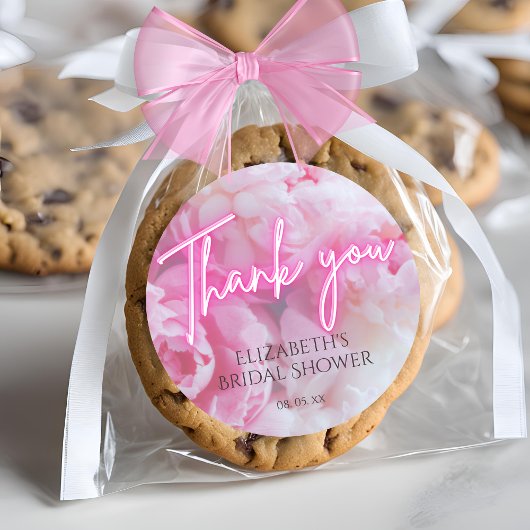 Dromerige romantische roze pioenrozen bloem bruids ronde sticker