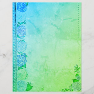Dromerige Roos Briefpapier (Blauw/Groen)