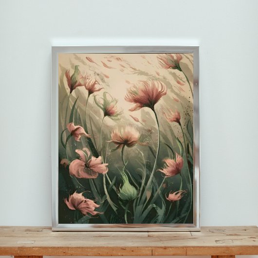 Dromerige Roze Bloemen Foto Afdruk