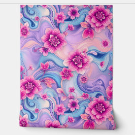 Dromerige Roze Bloemen Werveling op Pastel Waterve Behang