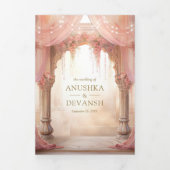Dromerige roze bloemenindiase mandap hindoe bruilo drieluik uitnodiging (Cover)