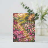 Dromerige Roze Bloementuin Pad Schilderij Briefkaart (Staand voorkant)