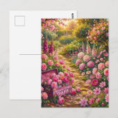 Dromerige Roze Bloementuin Pad Schilderij Briefkaart (Voorkant / Achterkant)