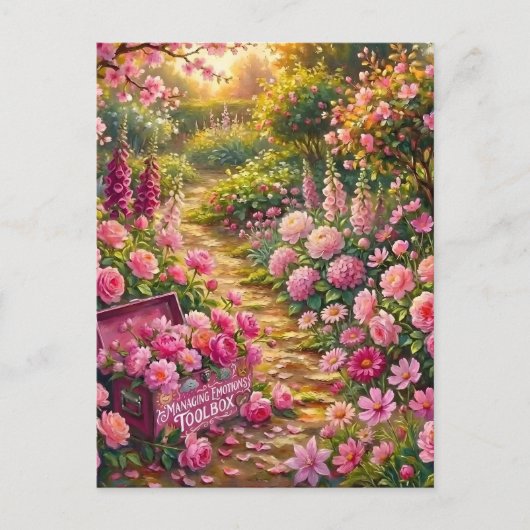 Dromerige Roze Bloementuin Pad Schilderij Briefkaart (Voorkant)
