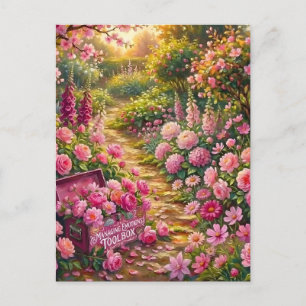 Dromerige Roze Bloementuin Pad Schilderij Feestdagenkaart