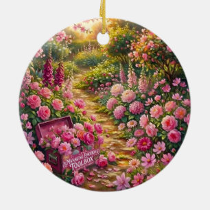 Dromerige Roze Bloementuin Pad Schilderij Keramisch Ornament