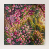 Dromerige Roze Bloementuin Pad Schilderij Legpuzzel (Horizontaal)