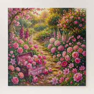 Dromerige Roze Bloementuin Pad Schilderij Legpuzzel