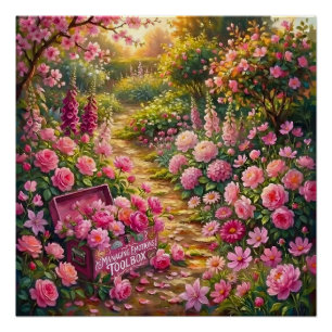 Dromerige Roze Bloementuin Pad Schilderij Perfect Poster
