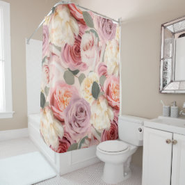Dromerige Roze Bloemige Elegante Shabby Chic Rozen Douchegordijn