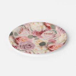 Dromerige Roze Bloemige Elegante Shabby Chic Rozen Papieren Bordje