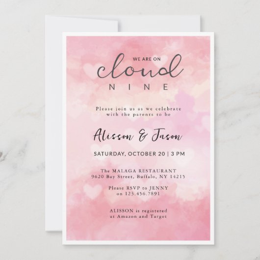 Dromerige Roze Cloud Negen Modern Stijlvol Baby sh Kaart (Voorkant)