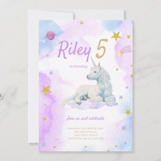 Dromerige Roze Eenhoorn Verjaardag Uitnodiging (Voorkant)