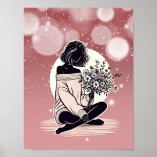 Dromerige roze elegantie: een stille reflectie van poster