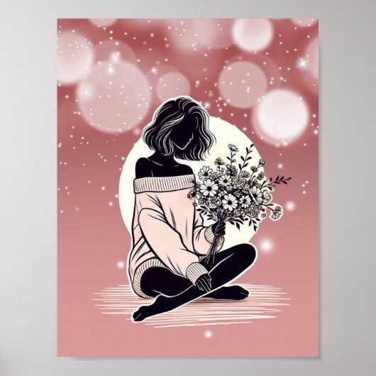 Dromerige roze elegantie: een stille reflectie van poster (Voorkant)