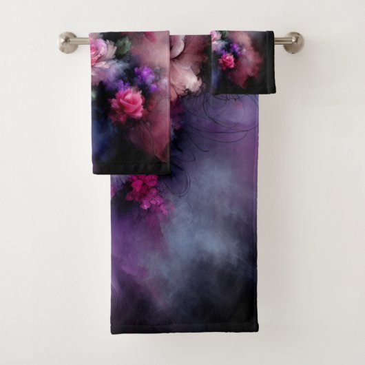 Dromerige Roze en Paarse Rozen Waterverf Bad Handdoek (Insitu)