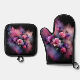 Dromerige Roze en Paarse Rozen Waterverf Ovenwant & Pannenlap Set