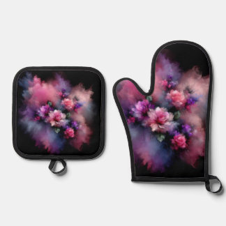 Dromerige Roze en Paarse Rozen Waterverf Ovenwant & Pannenlap Set