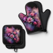 Dromerige Roze en Paarse Rozen Waterverf Ovenwant & Pannenlap Set (Voorkant / Achterkant)