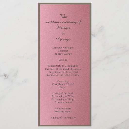 Dromerige roze glitter bruiloft menu & programma (Achterkant)