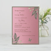 dromerige roze glitter gebladerte bruiloft kaart (Staand voorkant)