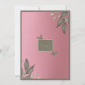 dromerige roze glitter gebladerte bruiloft kaart (Achterkant)