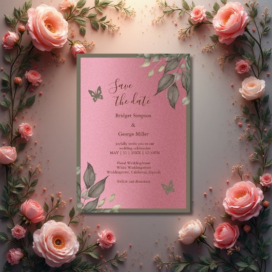 Dromerige roze glitter gebladerte bruiloft veilig  kaart