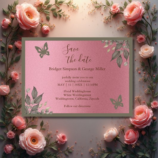 Dromerige roze glitter gebladerte bruiloft veilig kaart