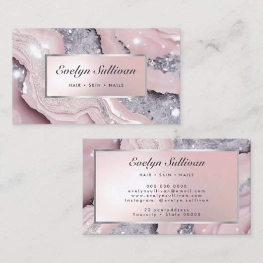 Dromerige roze glitter marmeren visitekaartje (Voorkant / Achterkant)