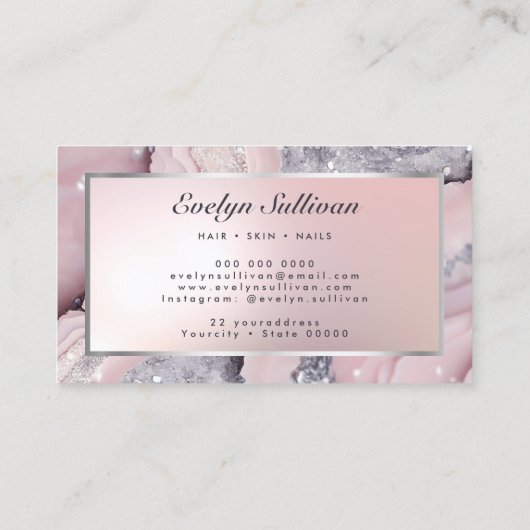 Dromerige roze glitter marmeren visitekaartje (Achterkant)