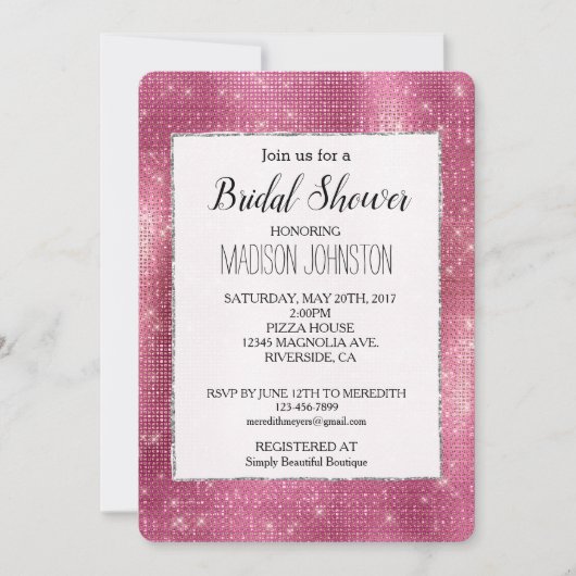 Dromerige roze glitzy zilveren sparkle bruids kaart (Voorkant)