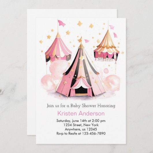 Dromerige roze grote top circus meisje Baby shower Kaart (Voorkant / Achterkant)