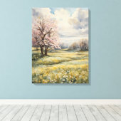 Dromerige roze kersenbloesems canvas afdruk (Insitu (Houten vloer))