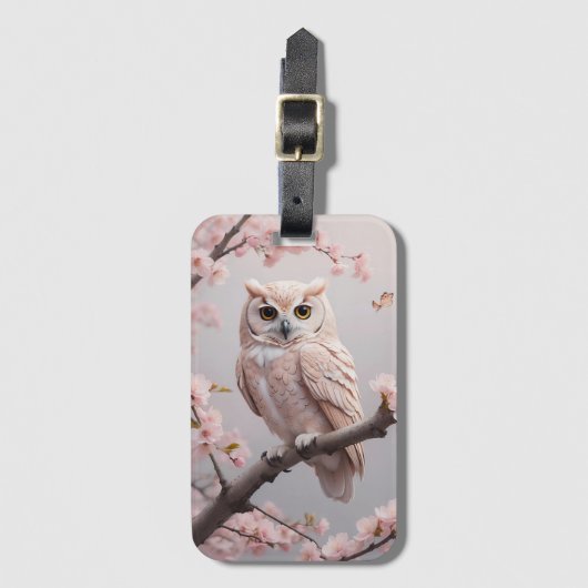 Dromerige roze kersenbloesems uil bagagelabel (Voorkant (verticaal))