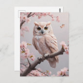 Dromerige roze kersenbloesems uil briefkaart (Voorkant / Achterkant)